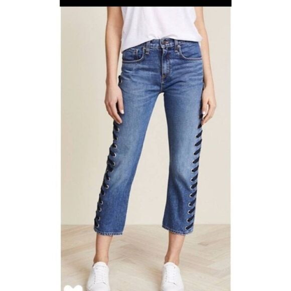 Veronica Beard Straight Leg INES Girlfriend Jeans W/Lace-up sz 28
